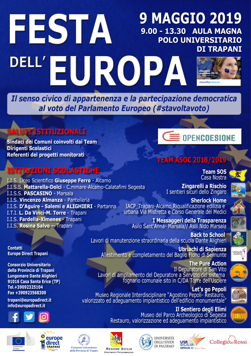 Festa dell'Europa 2019 Province di Trapani, Catania, Agrigento, Caltanissetta - 9 maggio, Aula Magna Polo Universitario Trapani